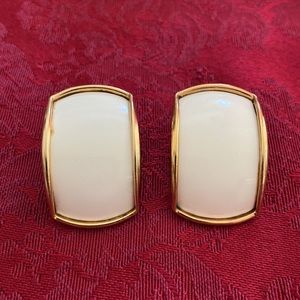 Vintage 80s Shiny White Enamel Rectangular Post Pierced Earrings